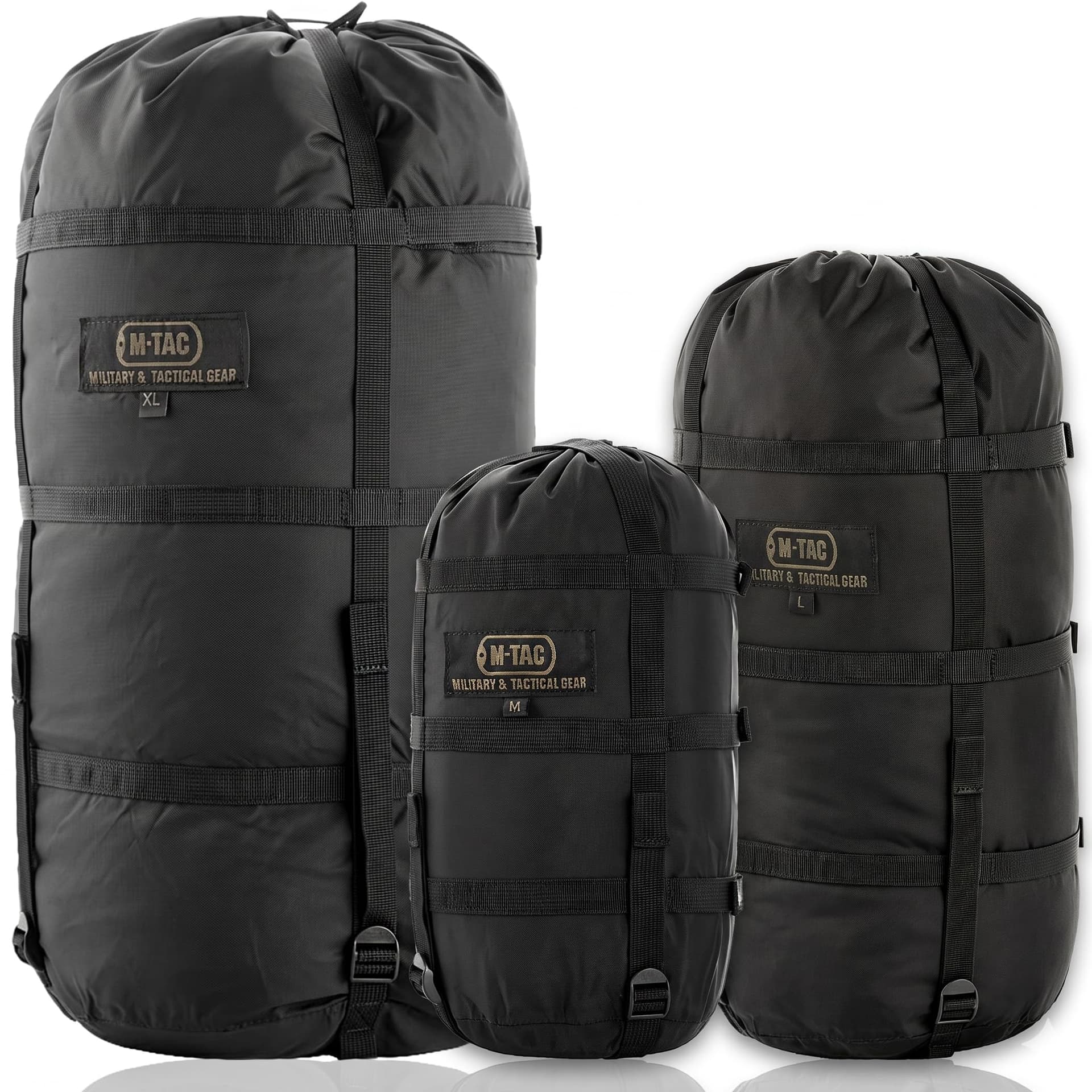 M-Tac Compression Stuff Sack for Sleeping Bag Military Water Resistant Compression Bag Lightweight Nylon Compression Sack for Travel, Camping, Hiking, Outdoor (Black, M - 12 liters)