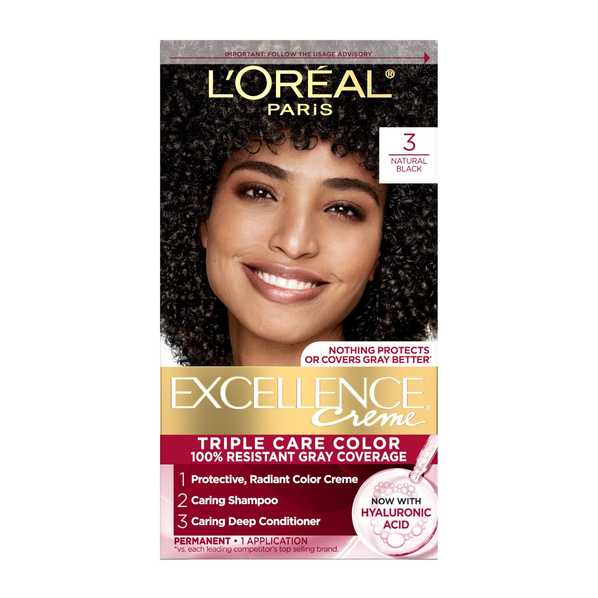 L'Oréal Paris Excellence Créme Permanent Hair Color, 3 Natural Black