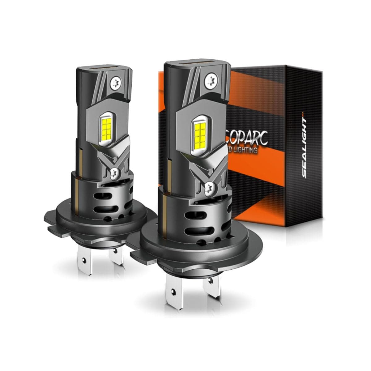 SEALIGHT H7 LED Headlight Bulbs, 32000 Lumens 800% Brighter 6500K Cool White Led Bulbs, All-in-One Mini Size H7 Lights with Fan, Plug and Play, Halogen Replacement, Pack of 2