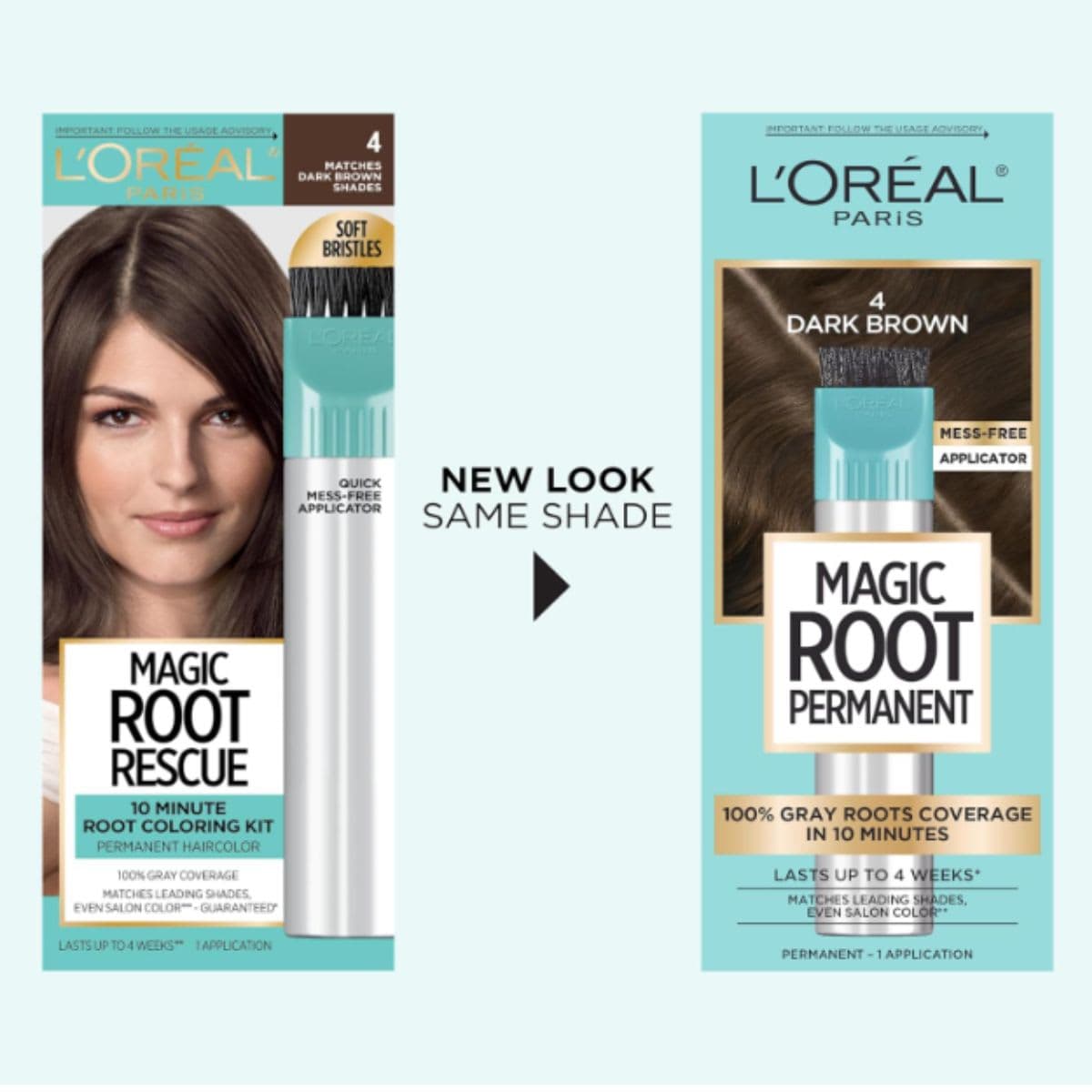 L'Oreal Paris Magic Root Permanent 10 Minute Root Touch Up, 4 Dark Brown, 100% Grey Coverage Hair Dye with with Quick Precision Applicator, 1 kit (Packaging May Vary)