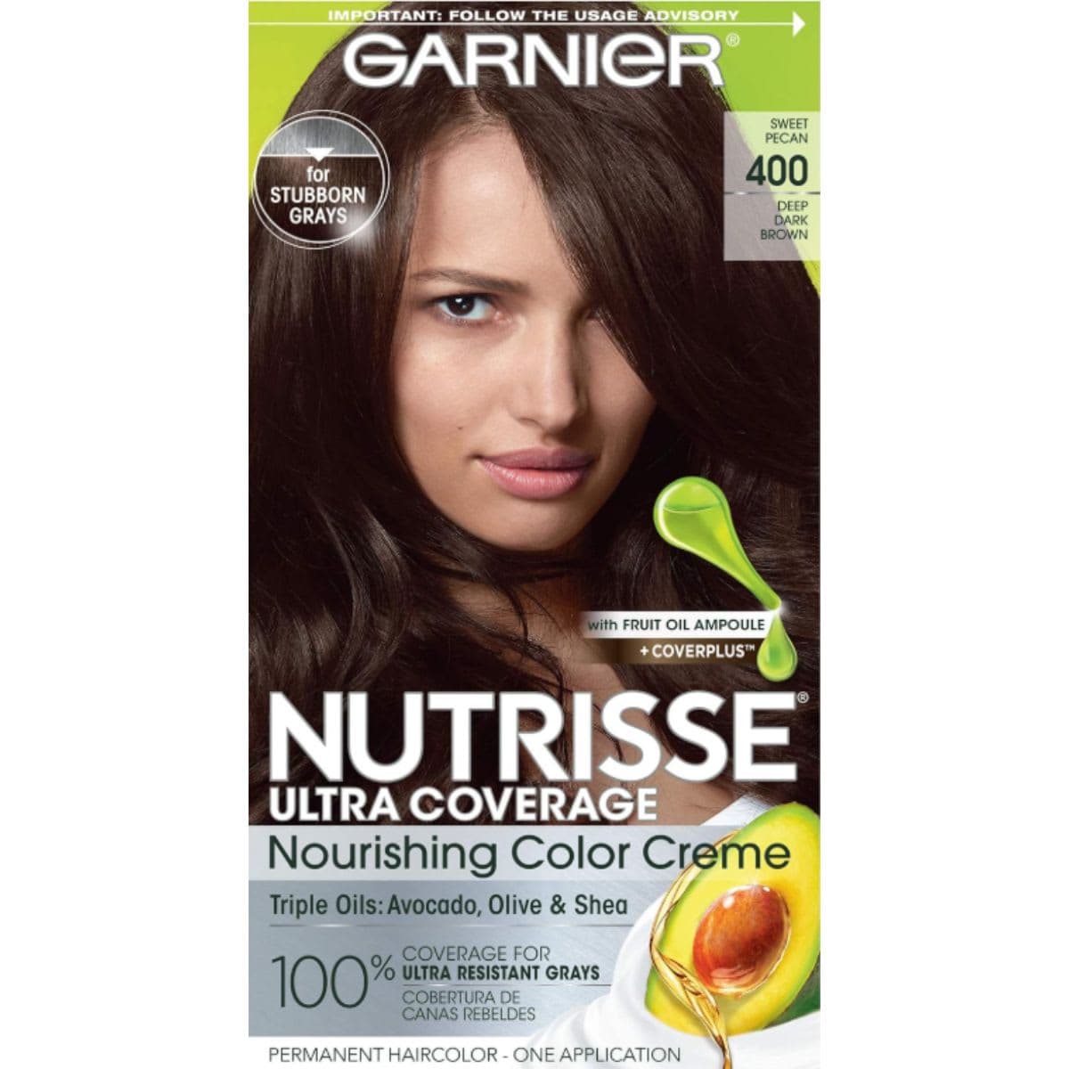 Garnier Nutrisse Ultra Coverage Hair Color, Deep Dark Brown (Sweet Pecan) 400 (Packaging May Vary)