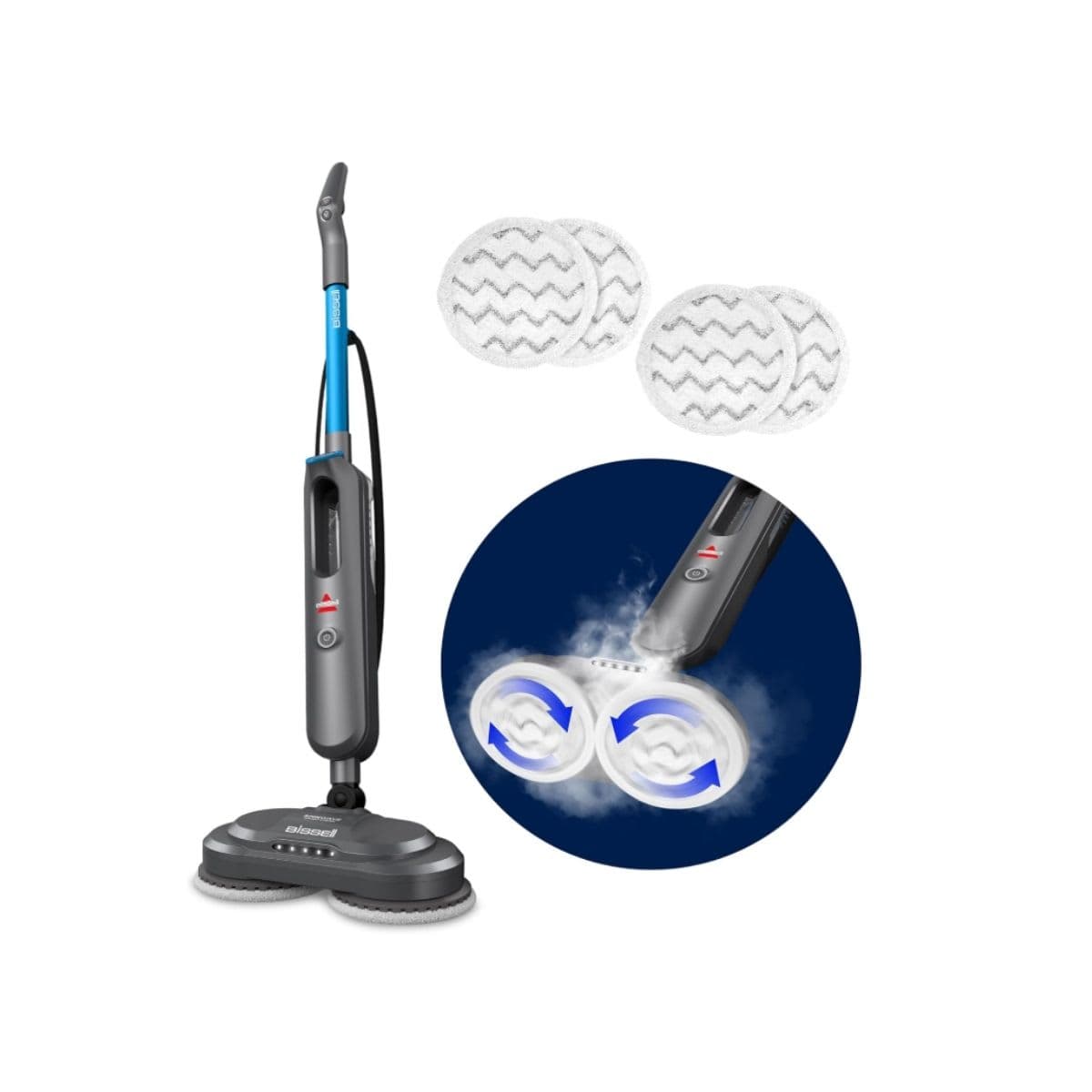 BISSELL SpinWave SmartSteam Scrubbing Steam Mop with Extra Set of Rotating Mop Pads, 3897B