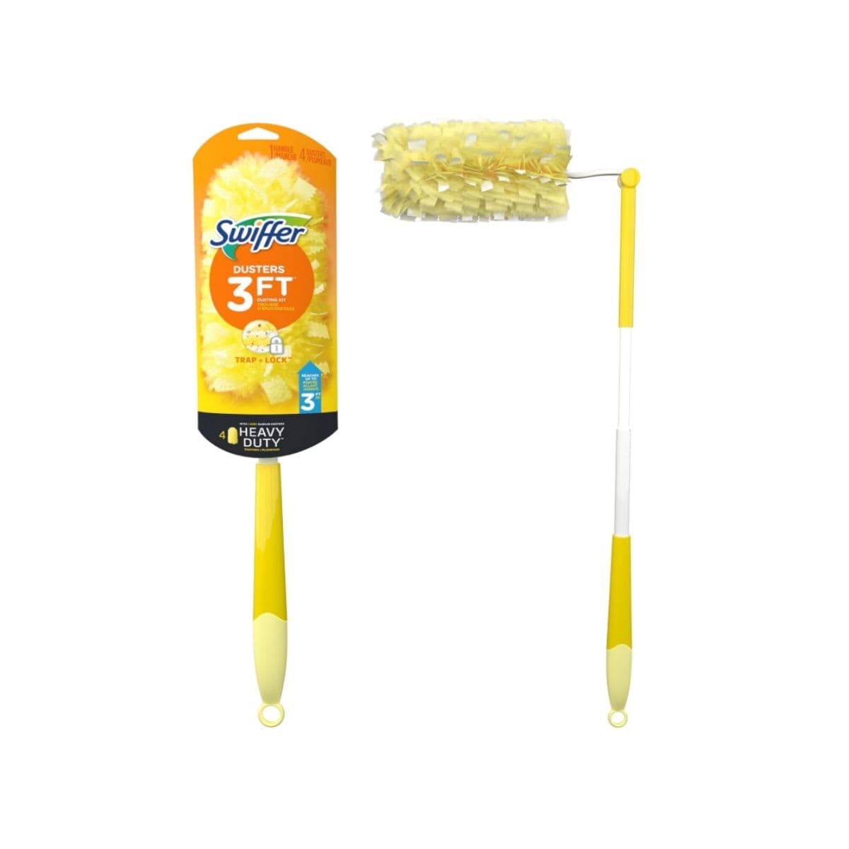 Swiffer Duster Kit with 30.5 cm Super Extendable Handle, Heavy Duty Dusting Starter Kit with 4 Refills, for Ceiling Fans, Vents and Hard to Reach Places