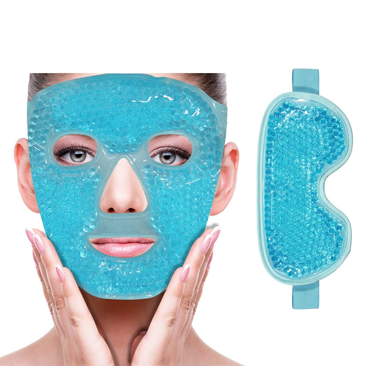 Cooling Eye Mask for Reducing Puffiness, Dark Circles, Sinuitis, Redness, Pain Relief, Migraines, Blue (1 Eye Mask + 1 Face Mask))