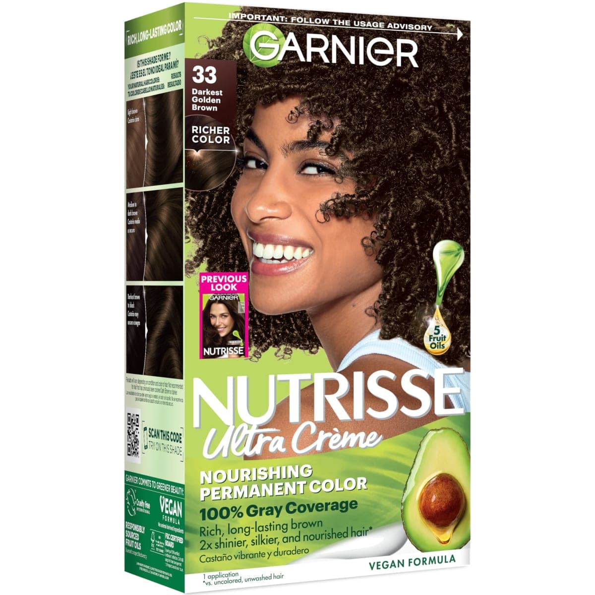 Garnier Nutrisse Nourishing Hair Color Creme, 33 Darkest Golden Brown (Packaging May Vary)