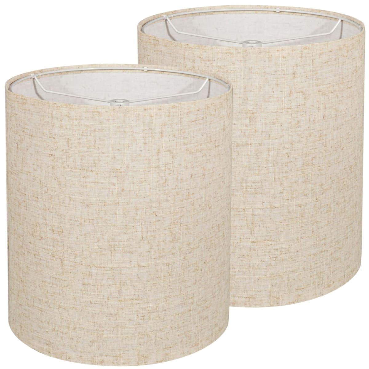 Tall Lampshades Set of 2, Beige Linen Drum Lampshades, 11" Top x 11" Bottom x 12" High Lamp Shade, Lamp Shades Replacement for Table and Floor Lamps, Pendant Light, Handcrafted, Easy Assembly
