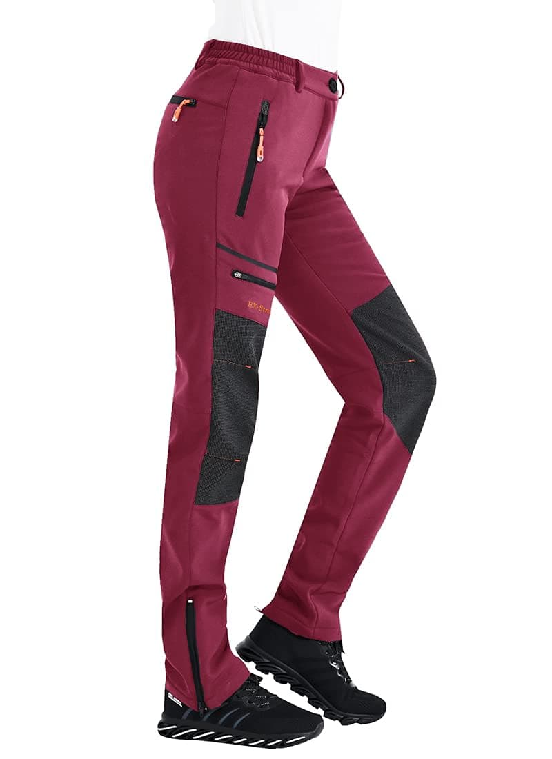 Postropaky Womens Outdoor Snow Ski Pants Waterproof Hiking Insulated Softshell Pants Snowboard Zipper Bottom Leg, Rose, 6 Short