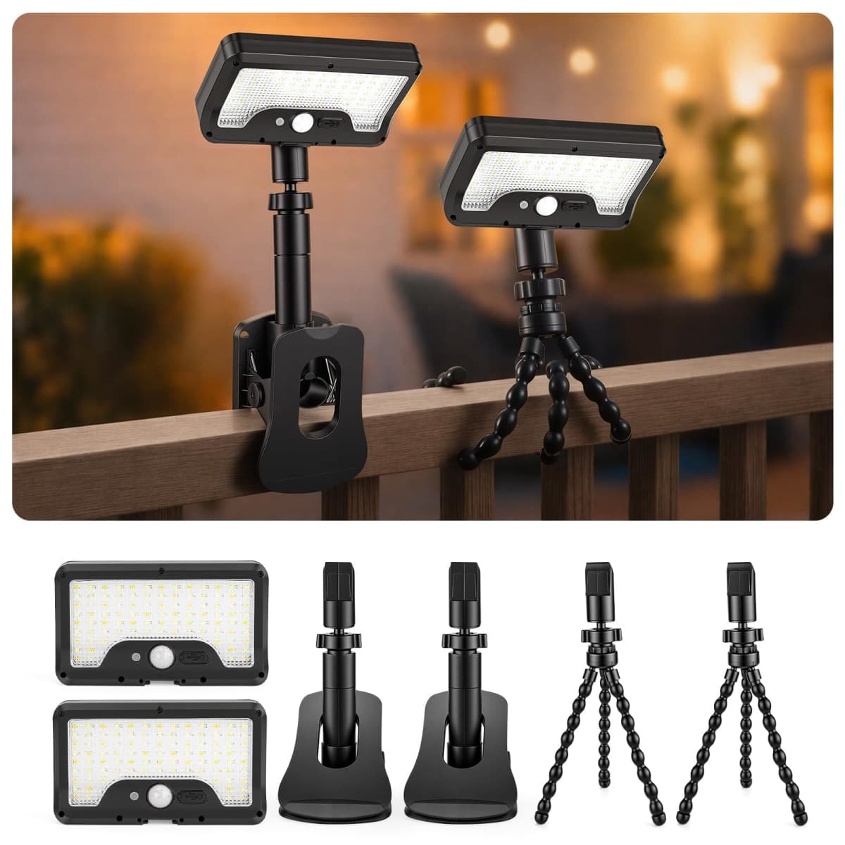 OrbitShell 2Pcs Clip On Solar Lights Outdoor with Octopus Stand