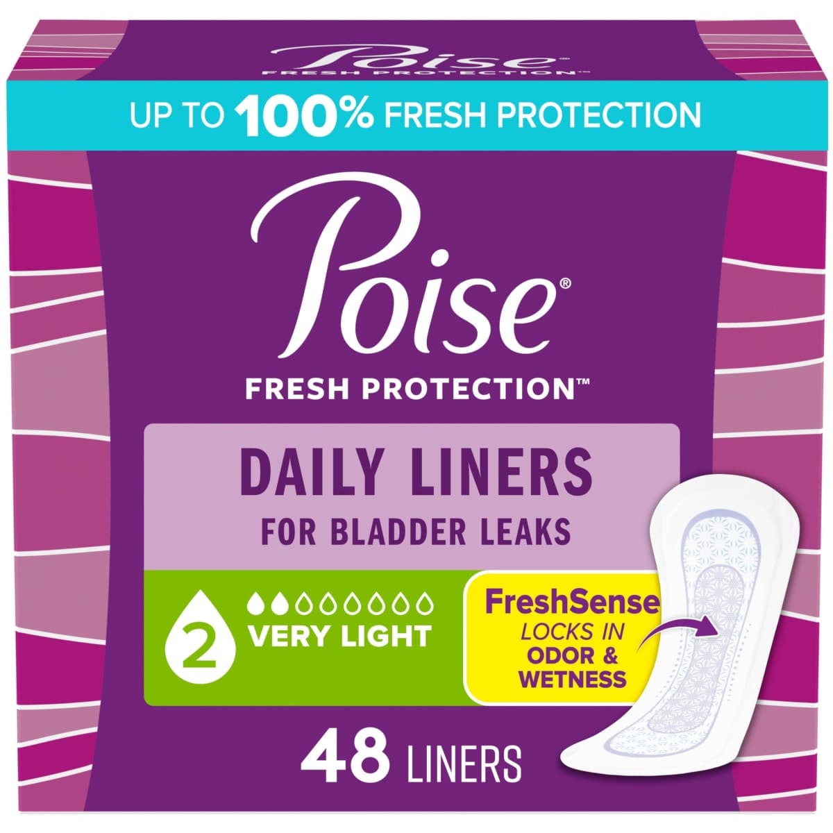 Poise Incontinence Panty Liners, Very Light Absorbency, Regular Length, Unscented, 48 Count (Packaging May Vary)