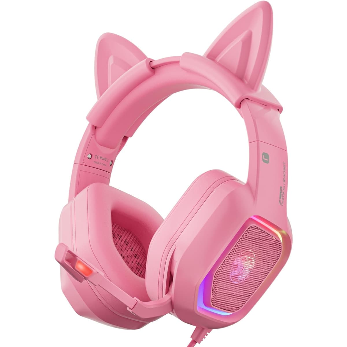ZIUMIER Pink Gaming Headset with Detachable Cat Ears, Compatible with PS4 PS5 Xbox One PC Laptop, Over-Ear Headphones with LED RGB Light, Noise Canceling Mic, Stereo Surround Sound
