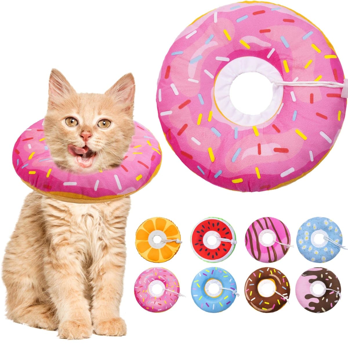 Seyezo Cat Cone Collar Soft, Adjustable Cat Recovery Collars Spay Cones to Stop Licking, Cute Donut E Collar After Surgery, Anti-Lick Wound Healing Elizabethan Collar for Kittens (Donut Pink, Small)