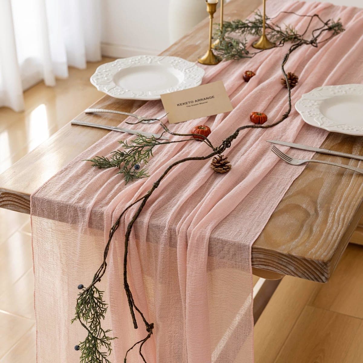 Keketo Pink Table Runner Cheese Cloth Rustic Gauze Cheesecloth Table Runner 120 Inch 10 FT for Wedding Baby Shower Bridal Shower Party Sheer Boho Spring Summer Home Decorations
