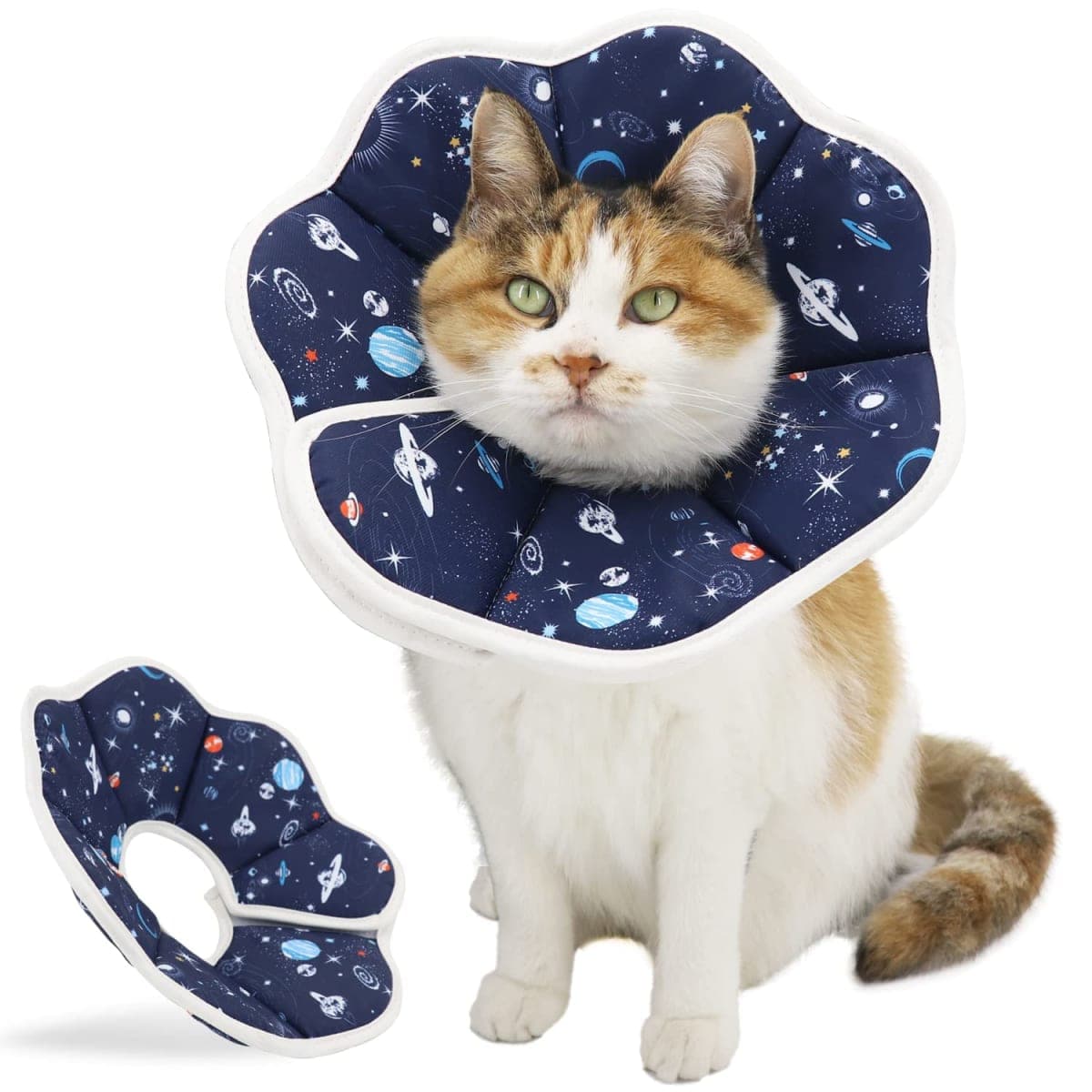 QIYADIN Soft Cat Cone, Adjustable Cat Recovery Collar After Surgery to Prevent Licking Wound, Protective Cat Neck Cone, Comfortable Pet Elizabethan Collar for Cats Kittens and Puppies (Medium)