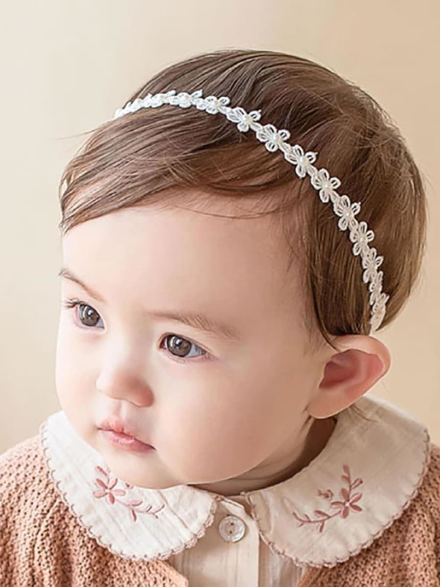 ICKEYOU Baby Girls Flower Crown Headband Lace Handmade Floral Headbands Soft Elastic Band Daisy Hairband Newborn Infant Toddler Kids for Christening Baptism Birthday Party (Pink, Daisy)