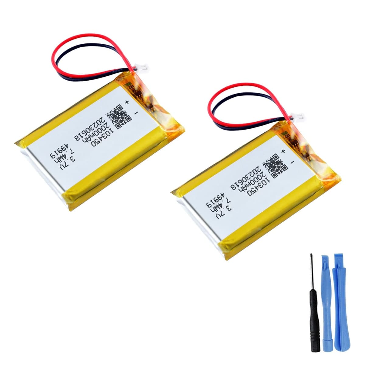 2 Pack 3.7V 2000mAh 103450 Lipo Battery, 3.7V 103450 Lithium Polymer Rechargeable Batteries with JST Connector for PS4 Controller CUH-ZCT1 Series, GPS, Gaming Headset and DIY 3.7-5V Electronic Devices