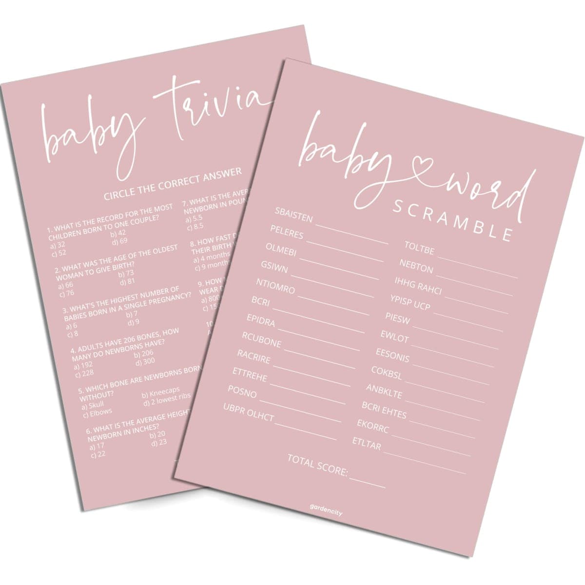 Baby Shower Games - Pink Baby Trivia and Word Scramble Game, 50 Double-Sided Cards