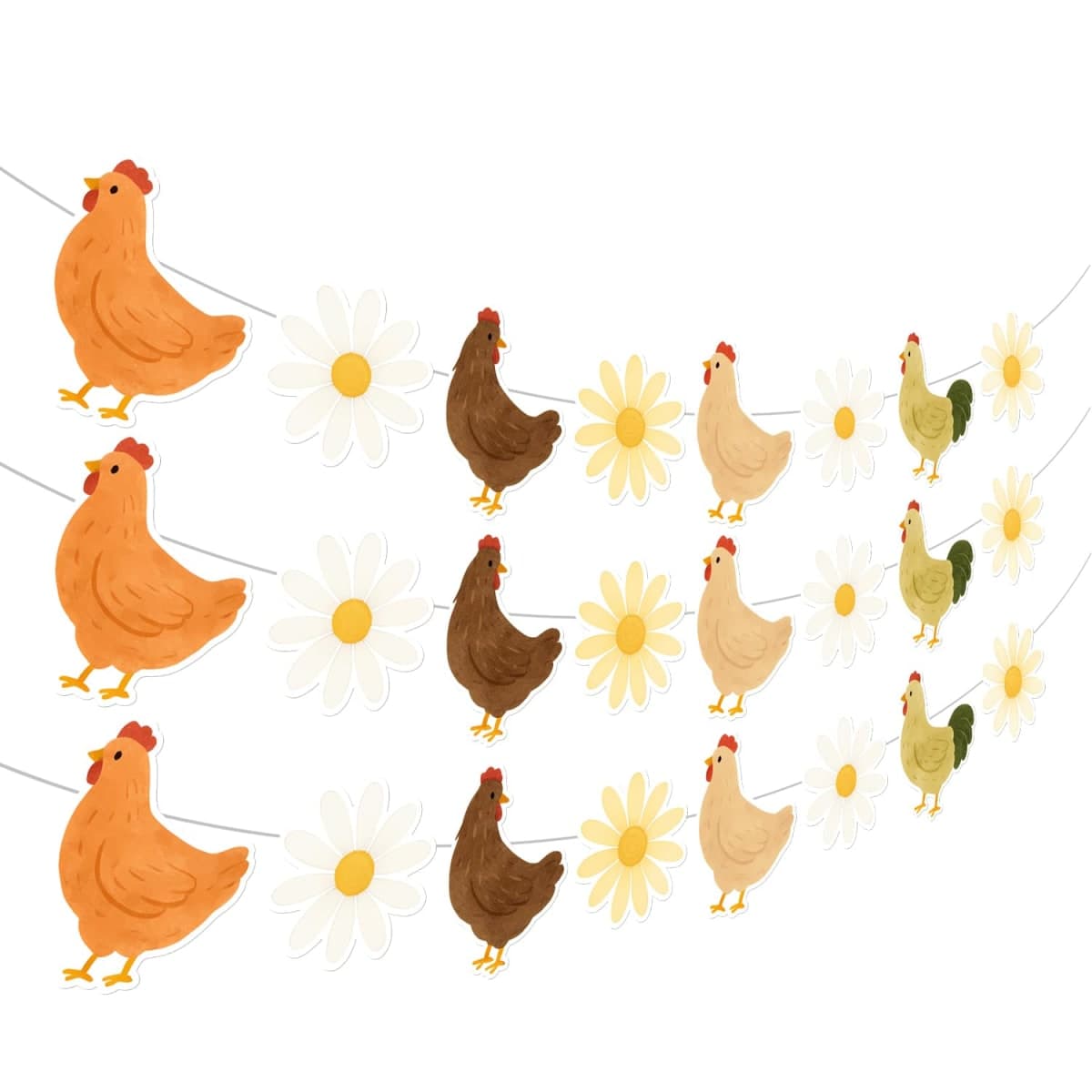 3Pcs Chicken Themed Garland, Chicken Birthday Party Decorations Hen Floral Banner Garland Barnyard Farm Animal Theme Birthday Decor for Girls Little Chick Flower Bday Party Baby Shower Supplies