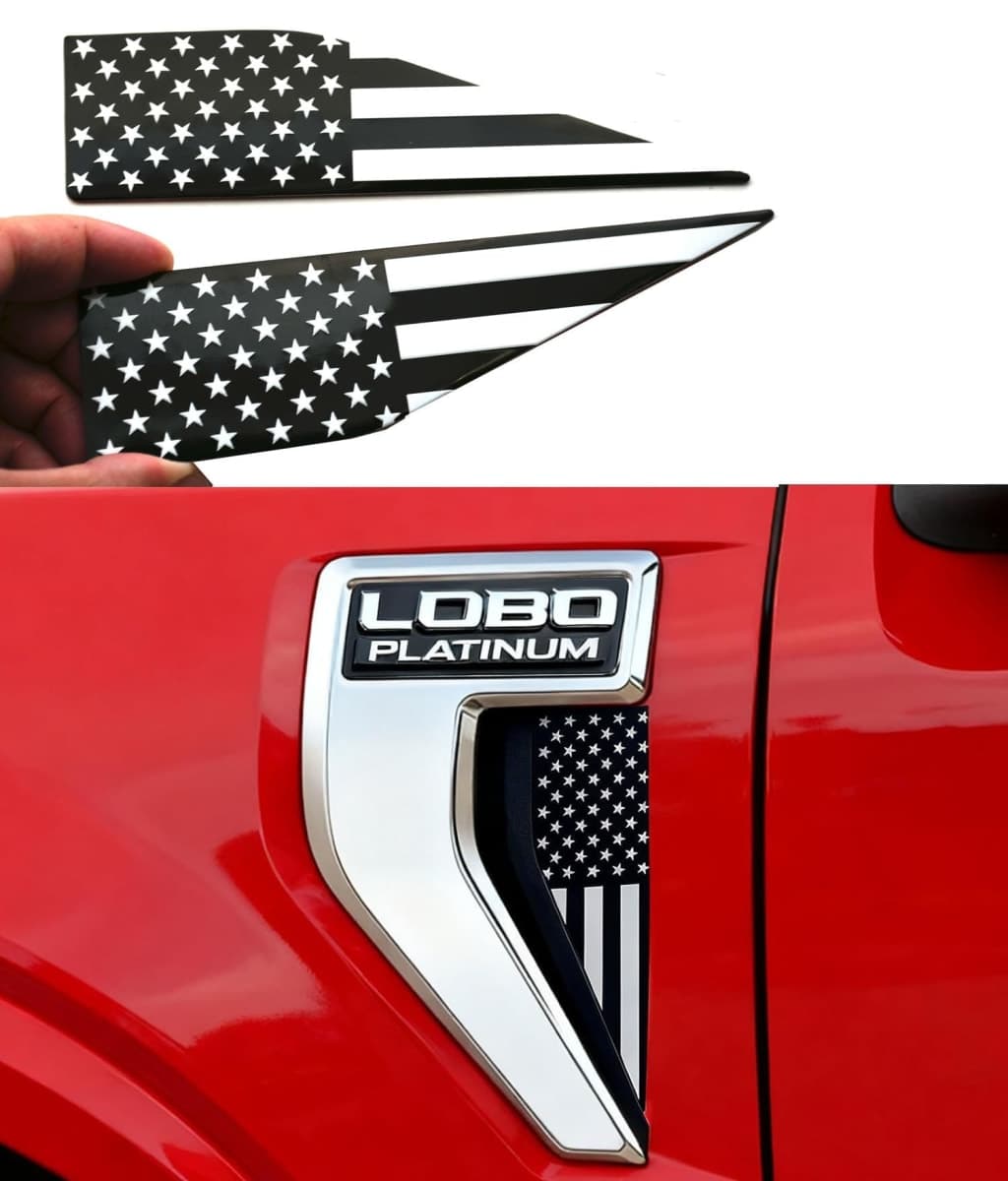 Pair Set American Flag Emblem Car Decal Compatible with 2021-2026 Ford F150 Accessories Custom Fit F150 Exterior Patch Decor Enhances Truck's Style (Black White)