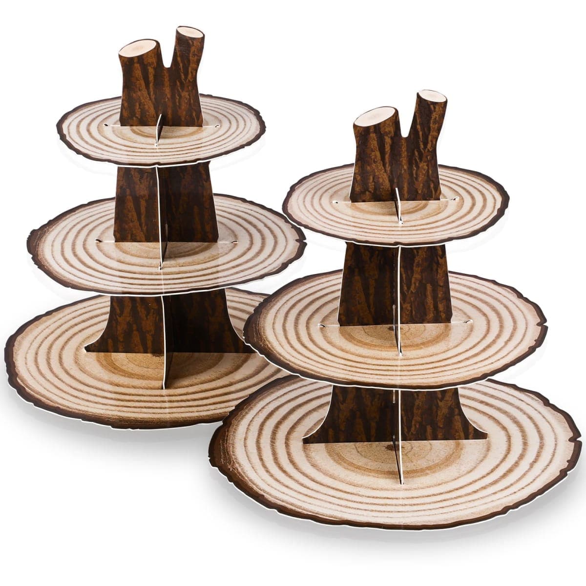 NatNarr 2 Pack Woodland Cupcake Stand Woodland Baby Shower Decorations 3 Tier Wooden Cupcake Stand Western Party Decor for Safari Baby Shower Birthday Forest Camping Party Supplies
