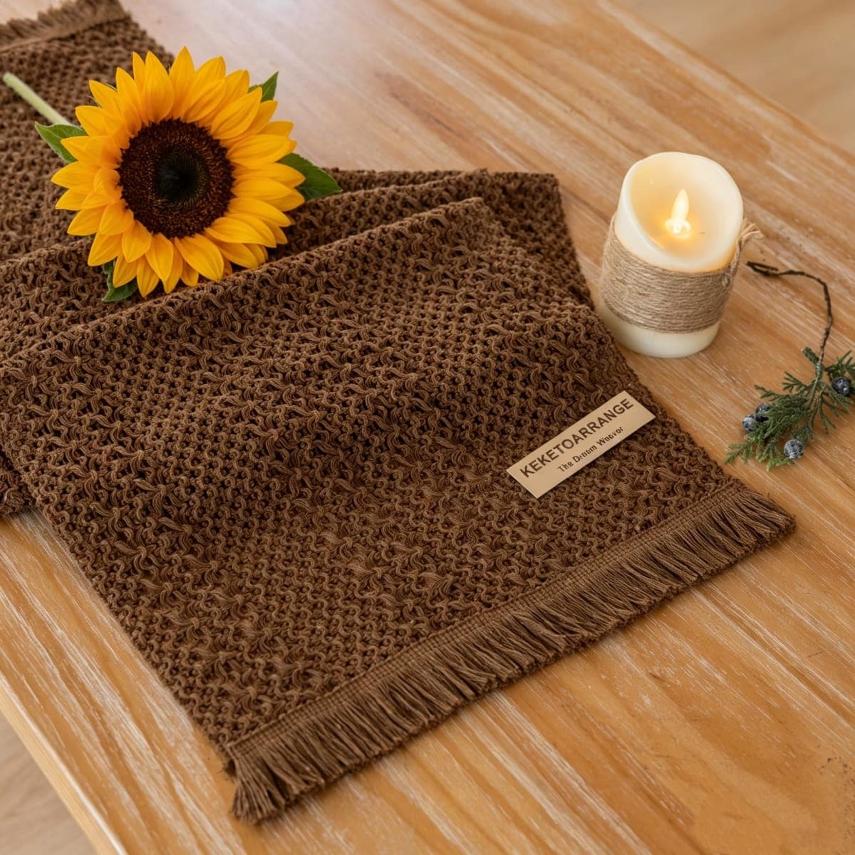 Keketo Boho Brown Table Runner Tan for Home Décor 12x48 Inches Farmhouse Macrame Burlap Jute Rustic Dining Kitchen Centerpiece Bohemian Decor French Country Baby Bridal Shower Decorations