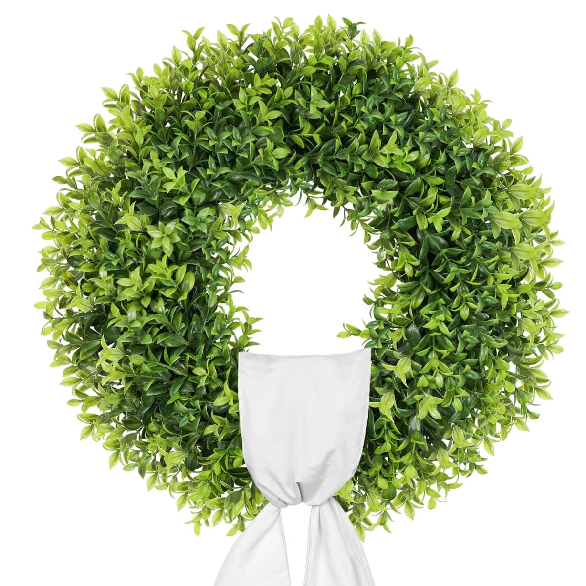 petalyn 22 Inch Artificial Boxwood Wreaths for Front Door, Spring Summer Door Wreath with Sash, Green Wreath Weatherproof for Wall Window Porch Farmhouse Wedding Decor All Year Round Indoor Outdoor