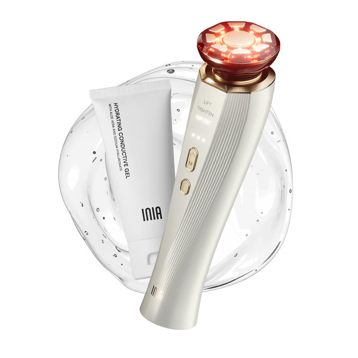 INIA 3-in-1 Red Light Therapy for Face and Neck Beauty Device for Puffiness & Skin Firming Skincare Tool (White)