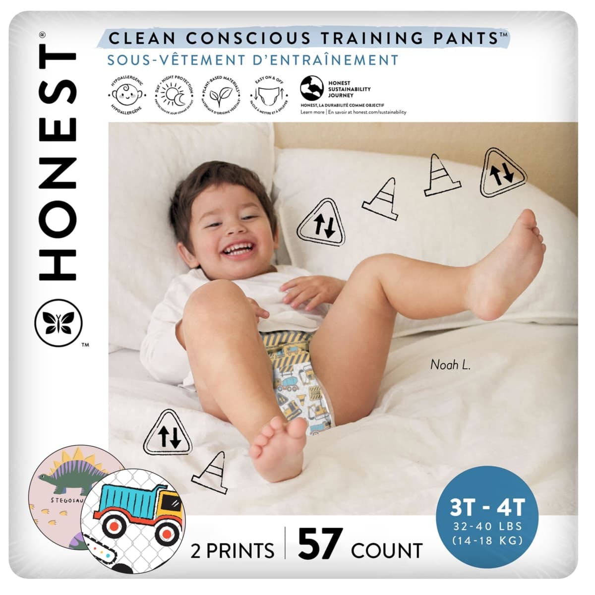 The Honest Company Clean Conscious Training Pants for Sensitive Skin, Hypoallergenic, Fragrance-Free, Rompin' & Stompin' Diggin' It, Size 3T/4T (32-40 lbs), 57 Count