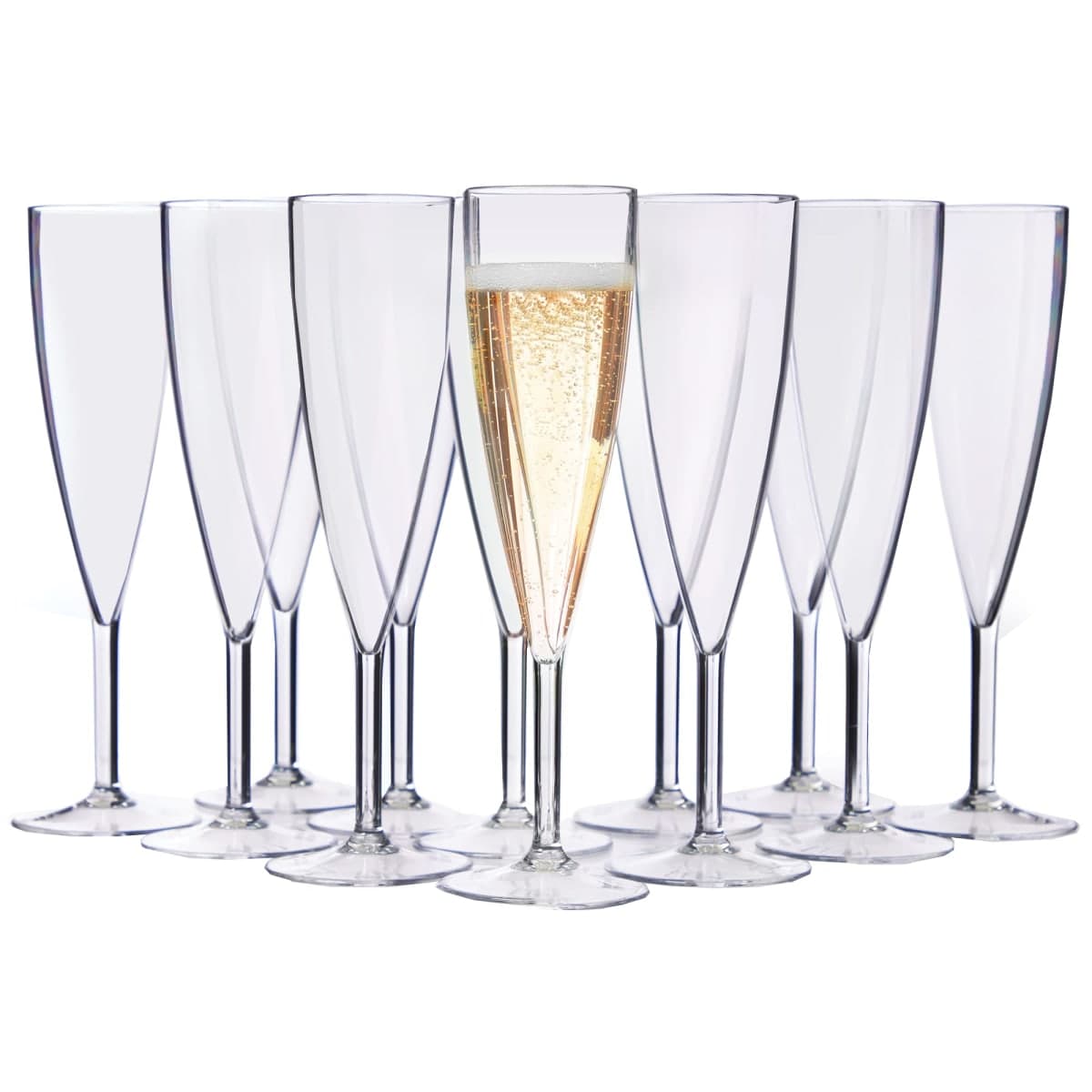 US Acrylic Plastic Reusable Champagne Flute (Set of 12) Rose Pink 5oz Stems | BPA-Free, Shatterproof, Made in USA | Top-Rack Dishwasher Safe