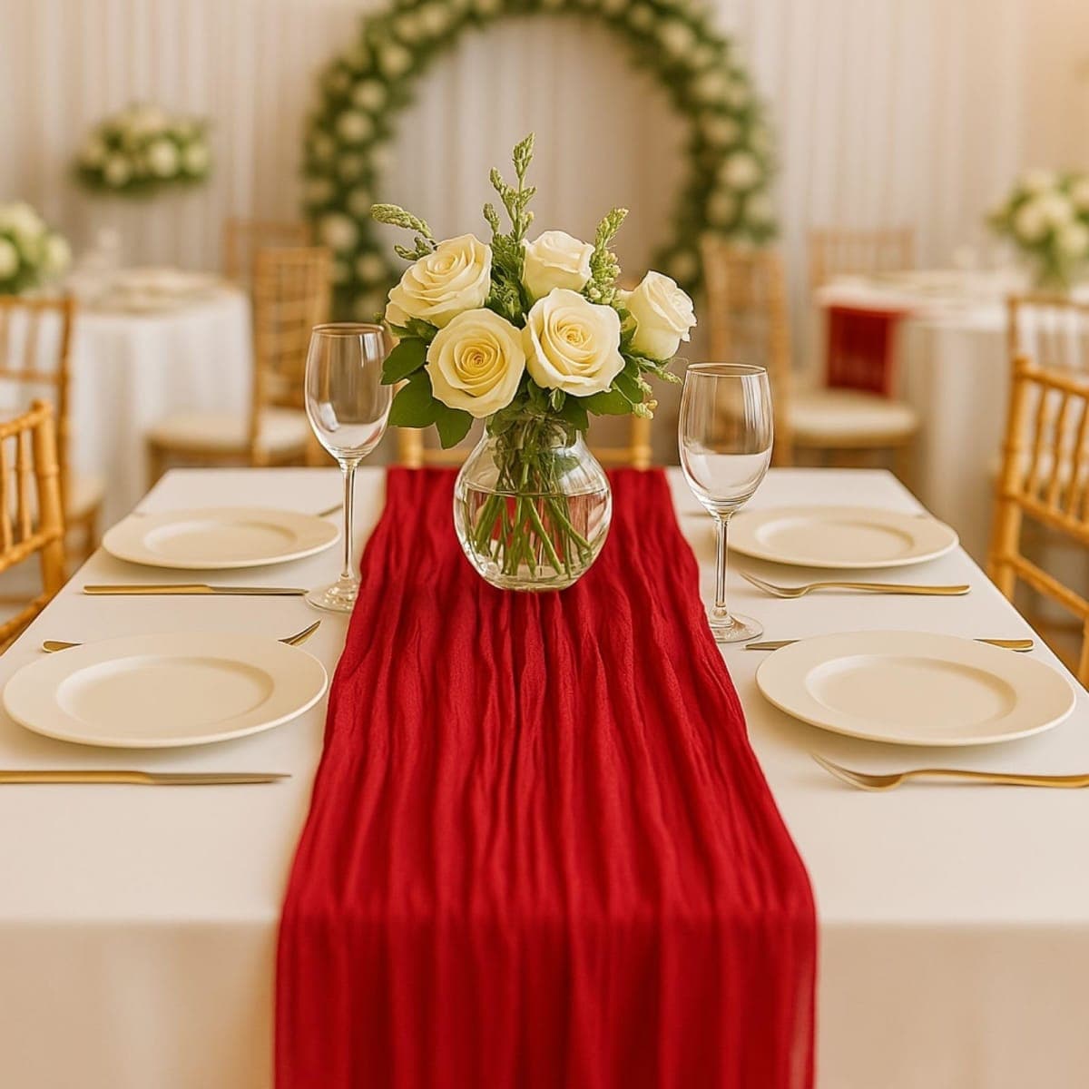 Red Chiffon Table Runner 10ft 120 Inch Rustic Boho Cheesecloth Table Runner for Wedding Baby Shower Bridal Shower Birthday Party Home Decor