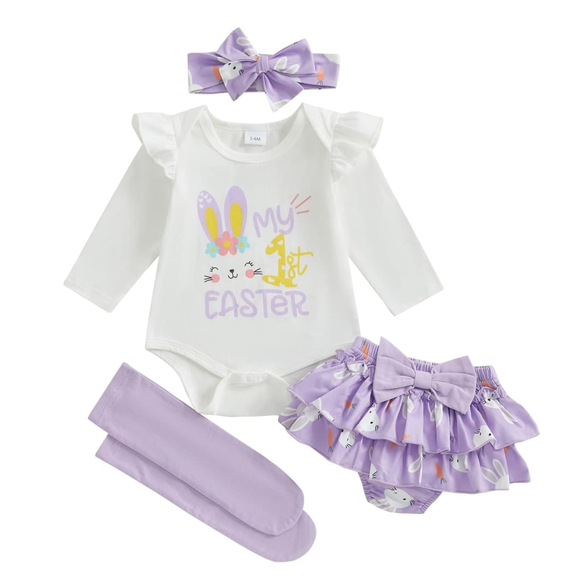 mlpeerw Baby Girl Easter Outfit My First Easter Romper Bunny Ruffle Skirt Dress Headband Set Newborn Cute Spring Clothes, My 1st Easter-ivory, 0-3 Months