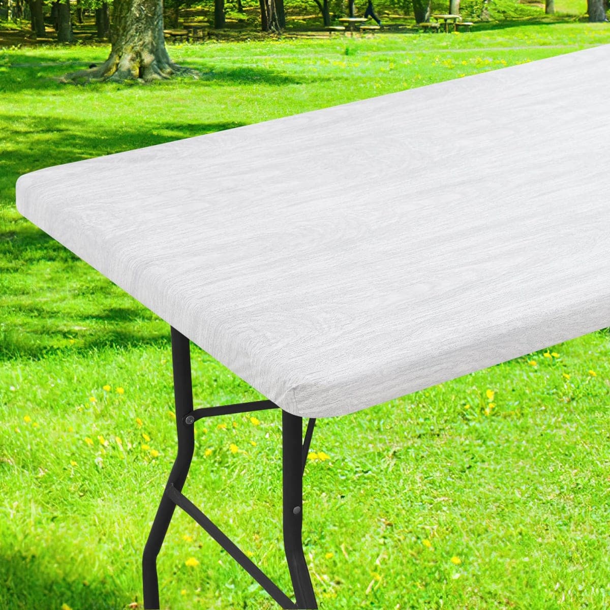 Smiry Rectangle Table Cloth Cover, Waterproof Elastic Fitted Picnic Tablecloth for 4 Foot Tables, Wipeable Flannel Backed Vinyl Tablecloths for Camping, Dining, Outdoor (Grey & White, 24" x 48")