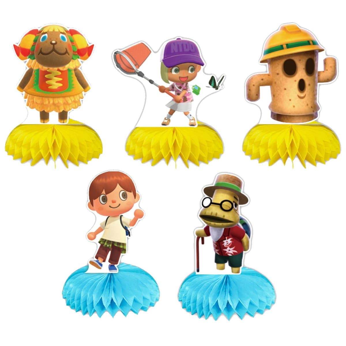 5Pcs Animal-Crossing Party supplies set Animal-Crossing Honeycomb Centerpieces Double Sided Table Topper for birthday party decoration Kids Baby Shower