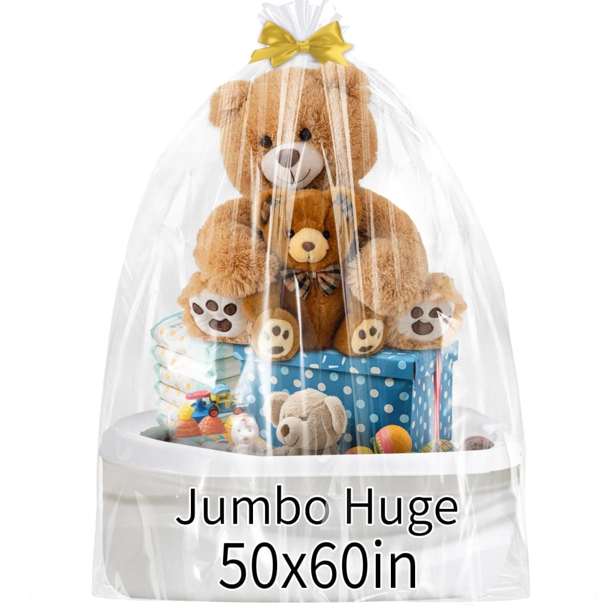 woric 6PCS Jumbo Huge Cellophane Gift Bags 50x60 Inch Extra Large Cellophane Wrap for Bathtub Baby Shower Birthday Gift Baskets