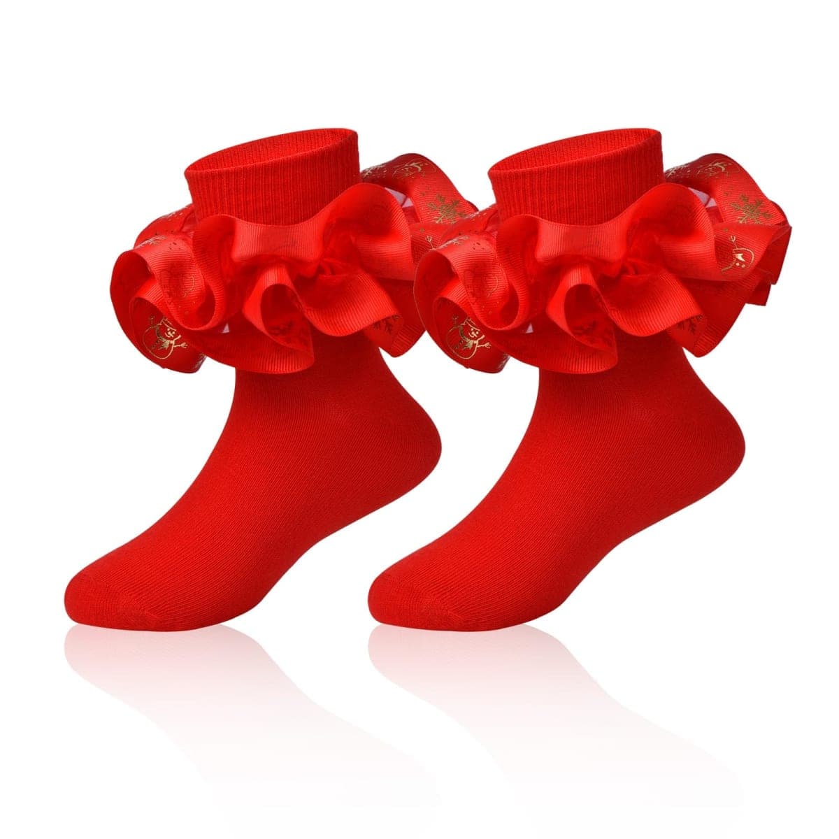 WBZOTSS Toddler Girls Christmas Lace Ruffle Dress Socks Cute Snowflake Big Ruffle Christmas Gift, Red -, 4-6 años