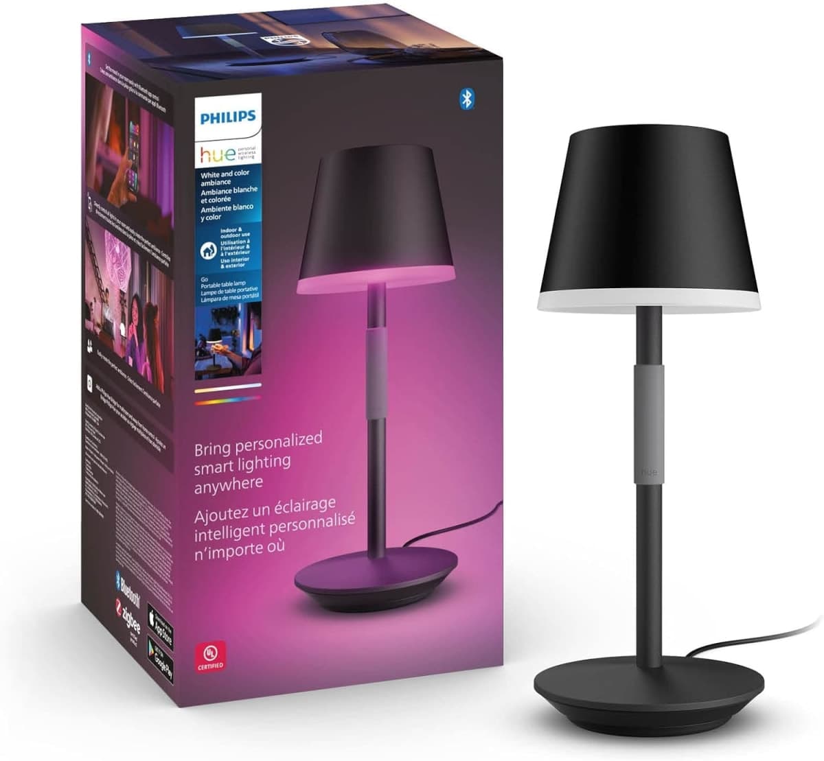 Philips Hue Go Smart Portable Table Lamp, Black - White and Color Ambian...