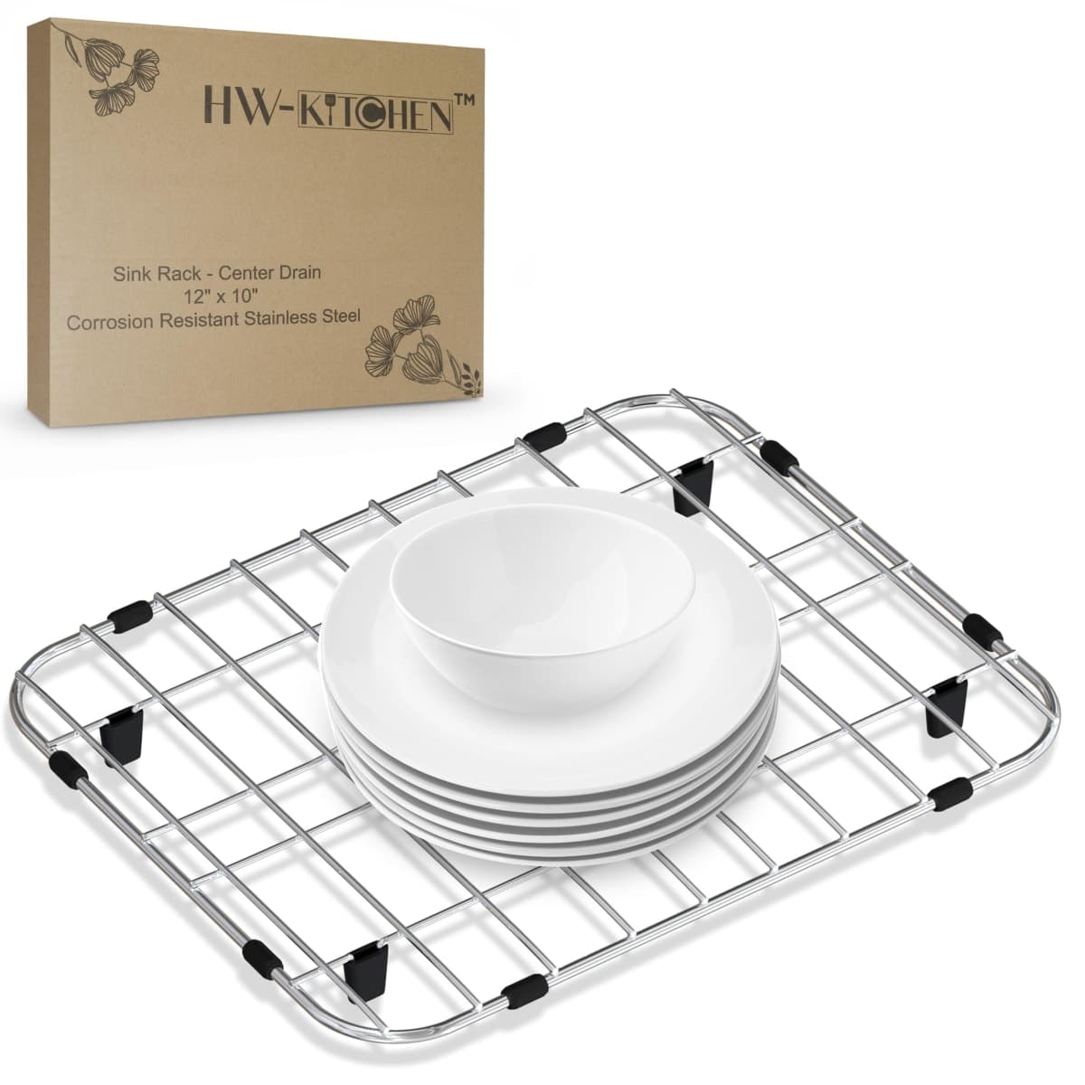 HW Kitchen 30.5cm x 25.4cm Stainless Steel Sink Rack - Agricultural Sink Protection, Mat, Dryer