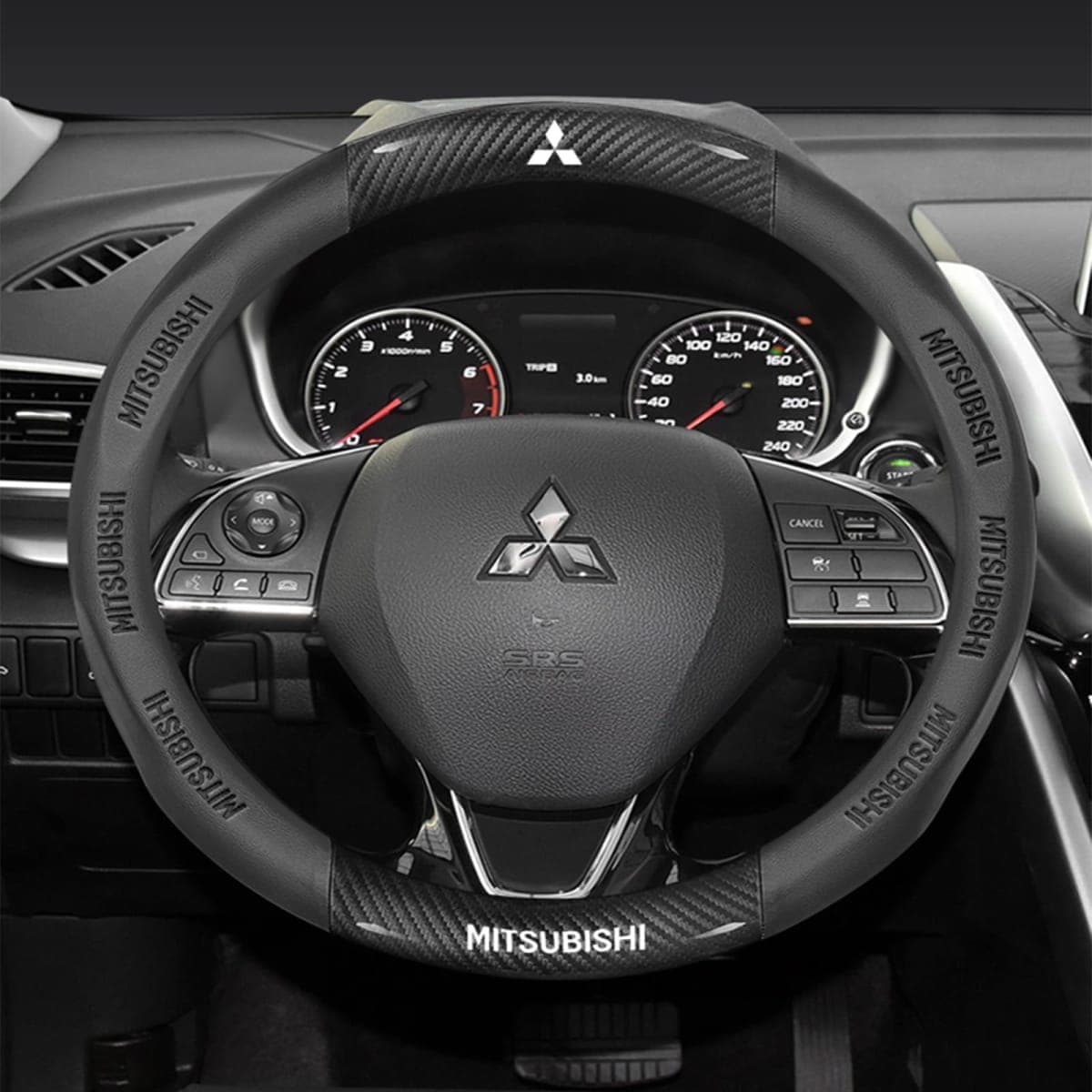Zotitlk New Fit Mitsubishi Leather Steering Wheel Cover,Stylish Nappa Leather Carbon Fiber Texture Protector Fit Mitsubishi Outlander Lancer Accessories (New-Mist)