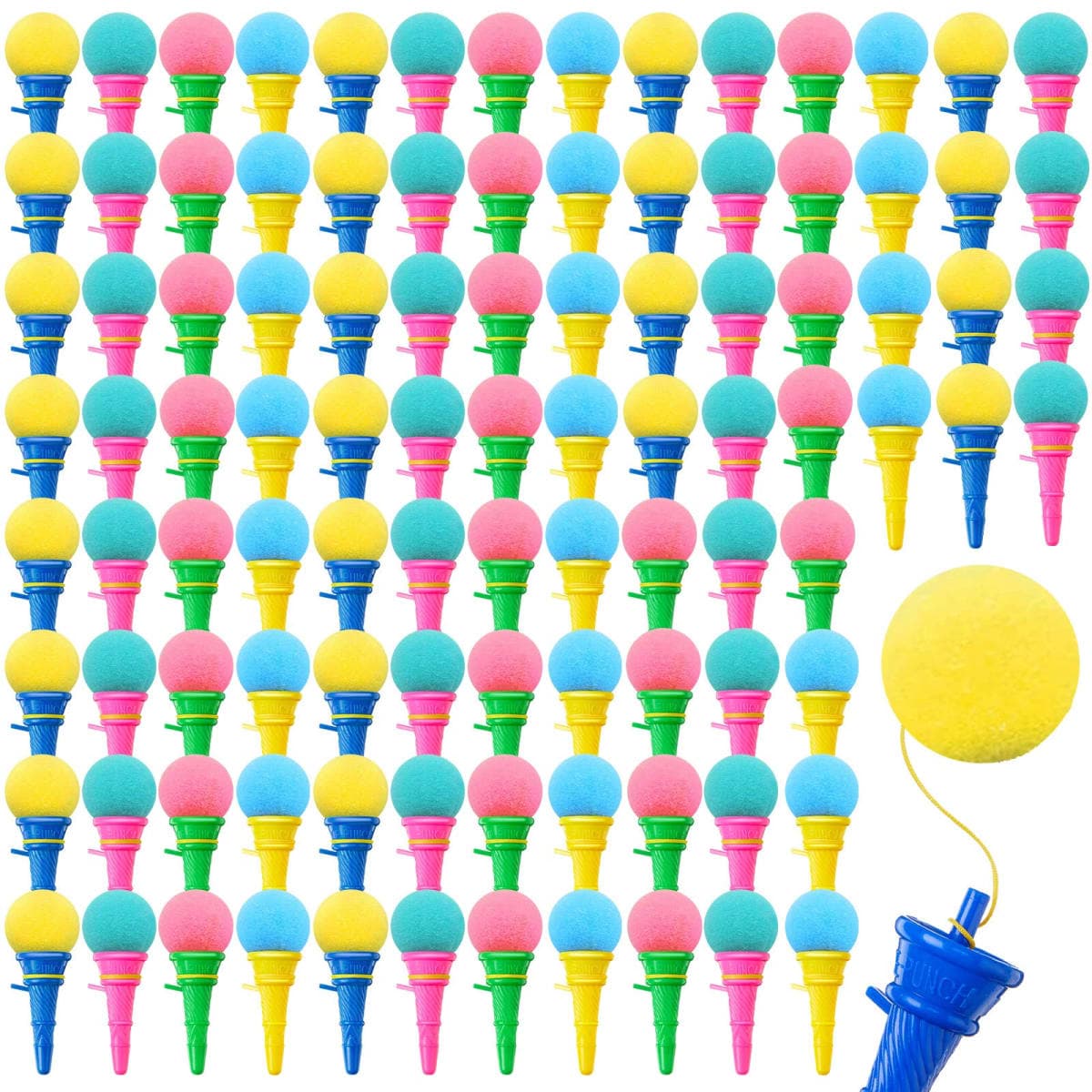 Meooeck 128 Pcs Ice Cream Shooter Bulk 4 Inch Ice Cream Prizes Cone Party Favors Foam Ball Launcher for Girls and Boys Carnival Birthday Game Prizes Decorations
