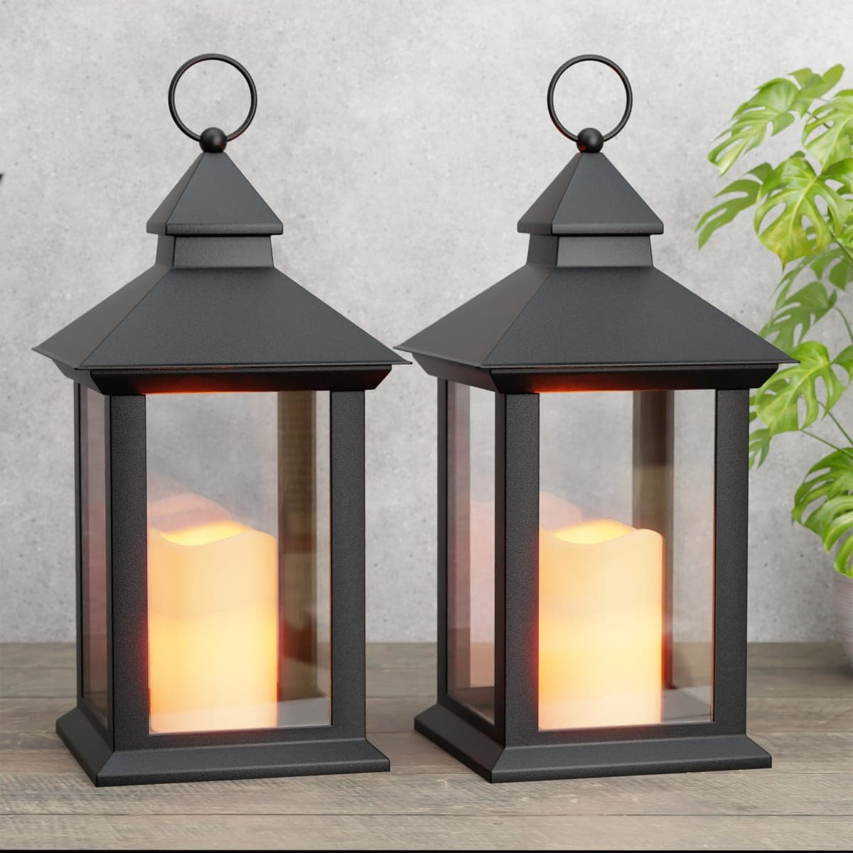 14" Black Vintage Lanterns Decorative, Waterproof Outdoor Hanging Lantern Decor for Patio, Porch, Entryway, 2 Pcs