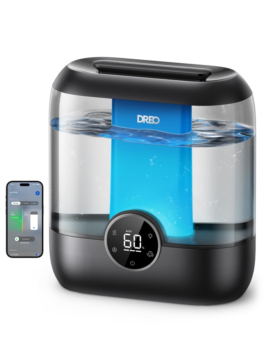 Dreo Smart Humidifiers for Bedroom, 6L Top Fill Supersized Cool Mist Humidifier for Large Room, 60 Hour Runtime, Quiet Ultrasonic Humidifiers for Plants, Baby, Indoor, Home, Night Light, Black
