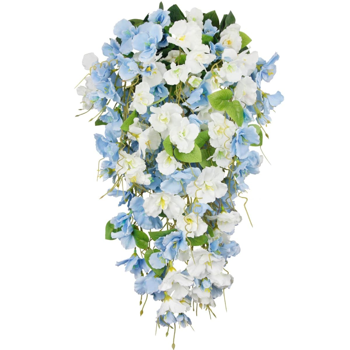 GhuaH 3 Pcs Fake Hibiscus Flowers Artificial Hanging Flowers Plants for Outdoors UV Resistant Spring Summer Decor Silk Faux Hibiscus Flowers Trailing Vines for Front Door Porch Outside White Blue