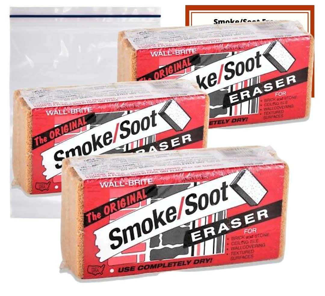 Absorene Smoke Soot Eraser Sponge - 3 Pack - with Storage Bag and Instruction Card from Everton Products. Fireplace Cleaner, Removes Smoke and Soot from Brick and Walls.