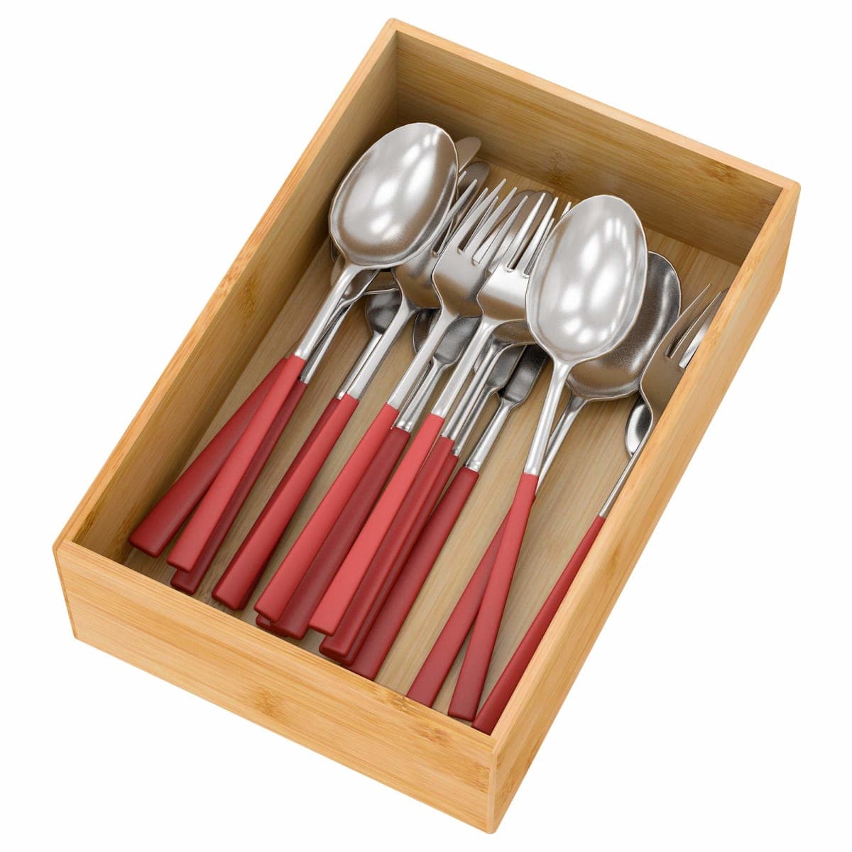 Bamboo Kitchen Drawer Organizer, Wooden Storage Box for Utensil Organizer Silverware Tray Cutlery Holder Flatware Containers - Multi-Use Deep Drawer Dividers Organizer for Bathroom, Jewelry (9"6"2.5")