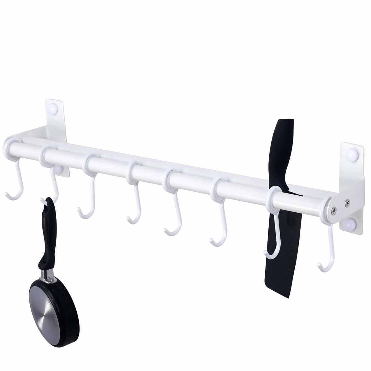 Dseap Pot Rack - Pots and Pans Hanging Rack Rail with 8 Hooks, Double Bars, Pot Hangers for Kitchen, Wall Mounted, White, 2 Packs