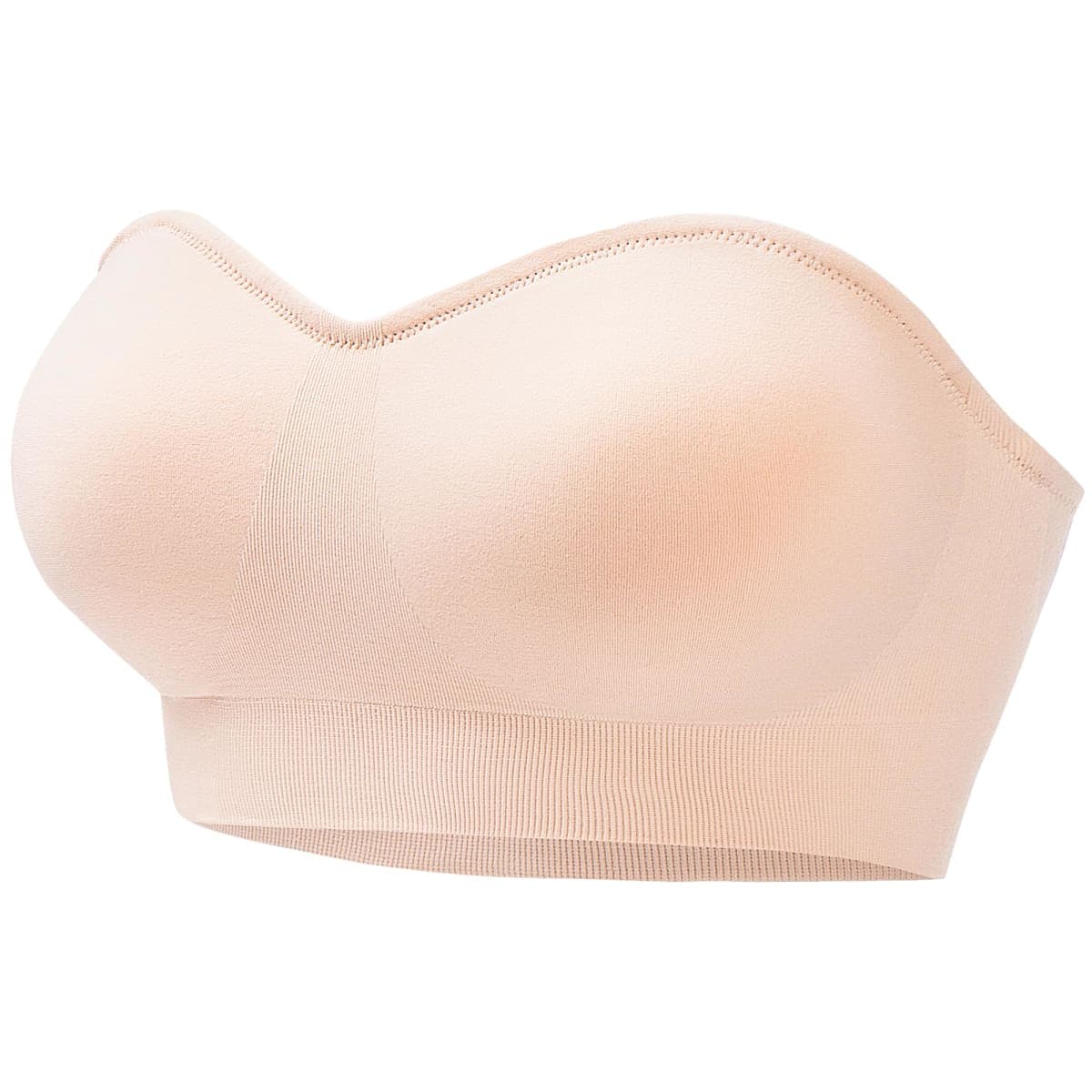 PRETTYWELL Strapless Bra for Women Comfort Non-Slip Seamless Padded Bandeau Bras Wireless Tube Top Bra with Multi-Way Straps Beige