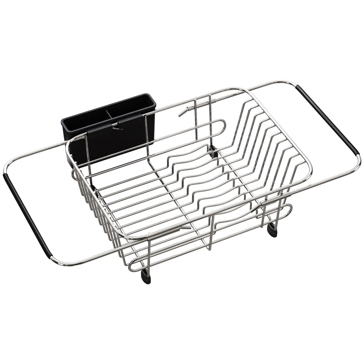 Apartment RV Small Dish Drainer Drying Rack Over The Sink In Stainless Steel for Narrow Kitchen, Counter Space Saving Compact Expandable Metal Plate Dryer Strainer, Modern Above Wire Drain Holder