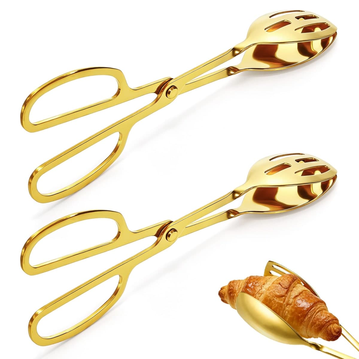 Jucoan 2 Pack Stainless Steel Gold ServingTongs, Buffet Salad Serving Tongs
