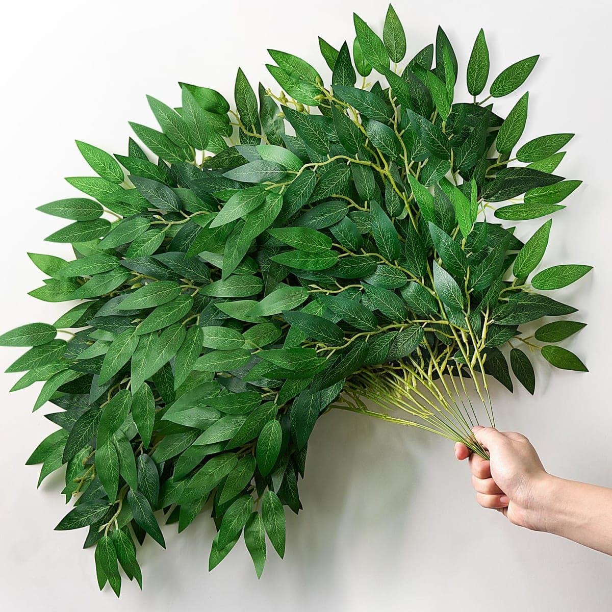 32Pcs Italian Ruscus Greenery Stems, 23'' Artificial Silk Green Leaves, Faux Plants, Fake Branches for DIY Wedding Flower Bouquet Vase Filler Balloon Arch Table Centerpiece Home Indoor Outdoor Decor