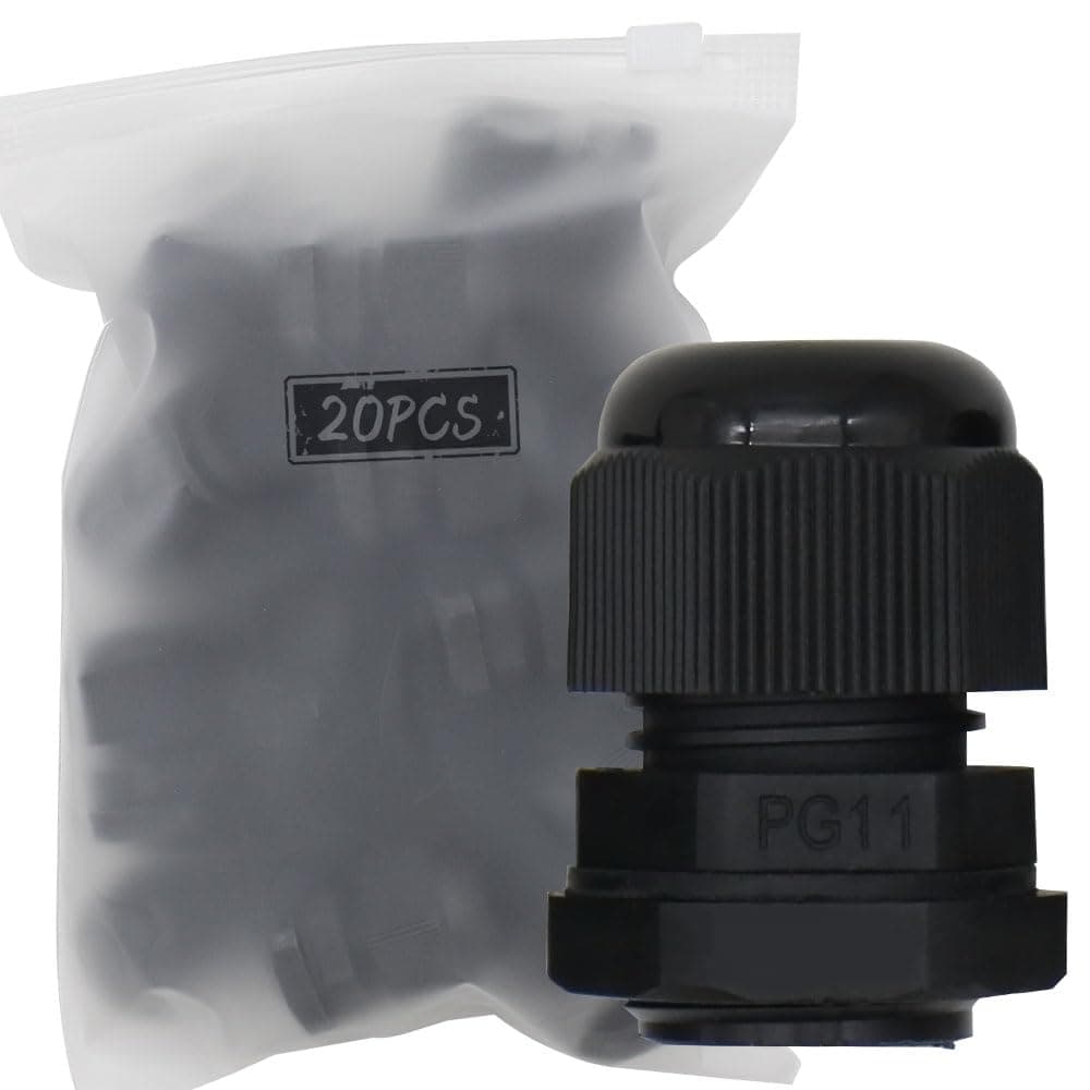 MAKERELE PG11 Cable Glands in Bag strain relief Plastic Cable Gland Waterproof IP68 Wire Glands Adjustable Locknut for 6.5mm-10.2mm Wire(20pcs)，Black, with Gaskets