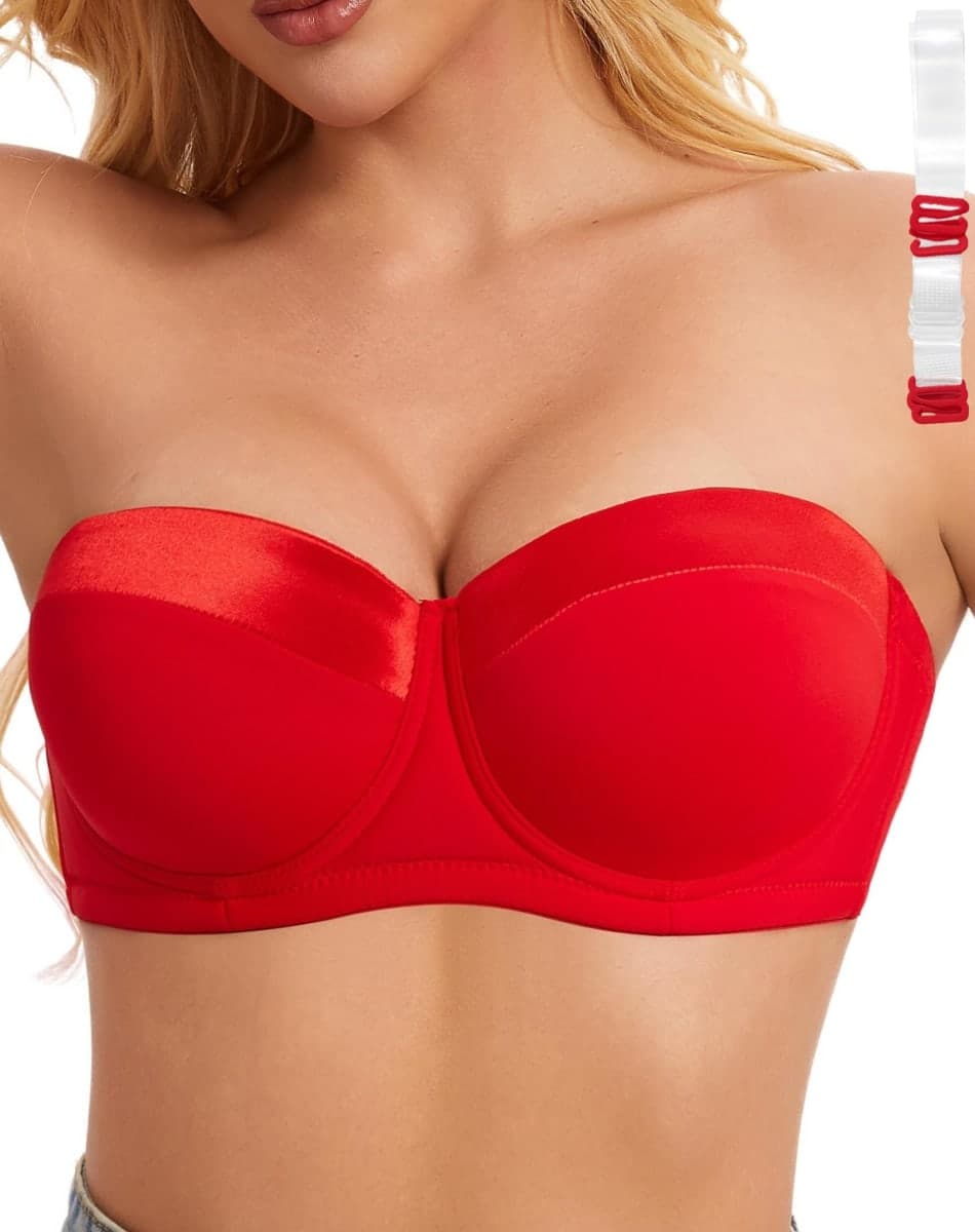 Women's Push up Strapless Bra for Large Breasts with Clear Straps, Never Move On Party Cup B/C/D/DD/DDD/G, Black, 48D